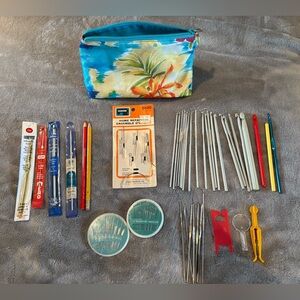 Variety lot for Crochet Hooks, Sewing Kit with Floral Pouch Bundle
